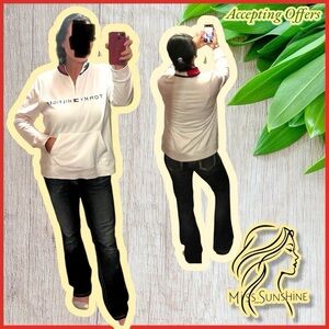 Tommy Hilfiger NEW - Sz L - White Henley style Sweatshirt with front pouch